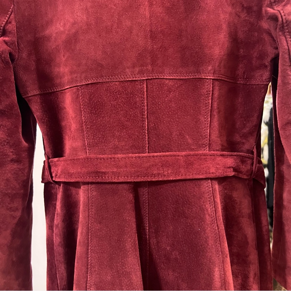 SIMPSONS Penny Lane Genuine Suede Leather Coat Real Fur Collar Belted Long Coat - Picture 7 of 16